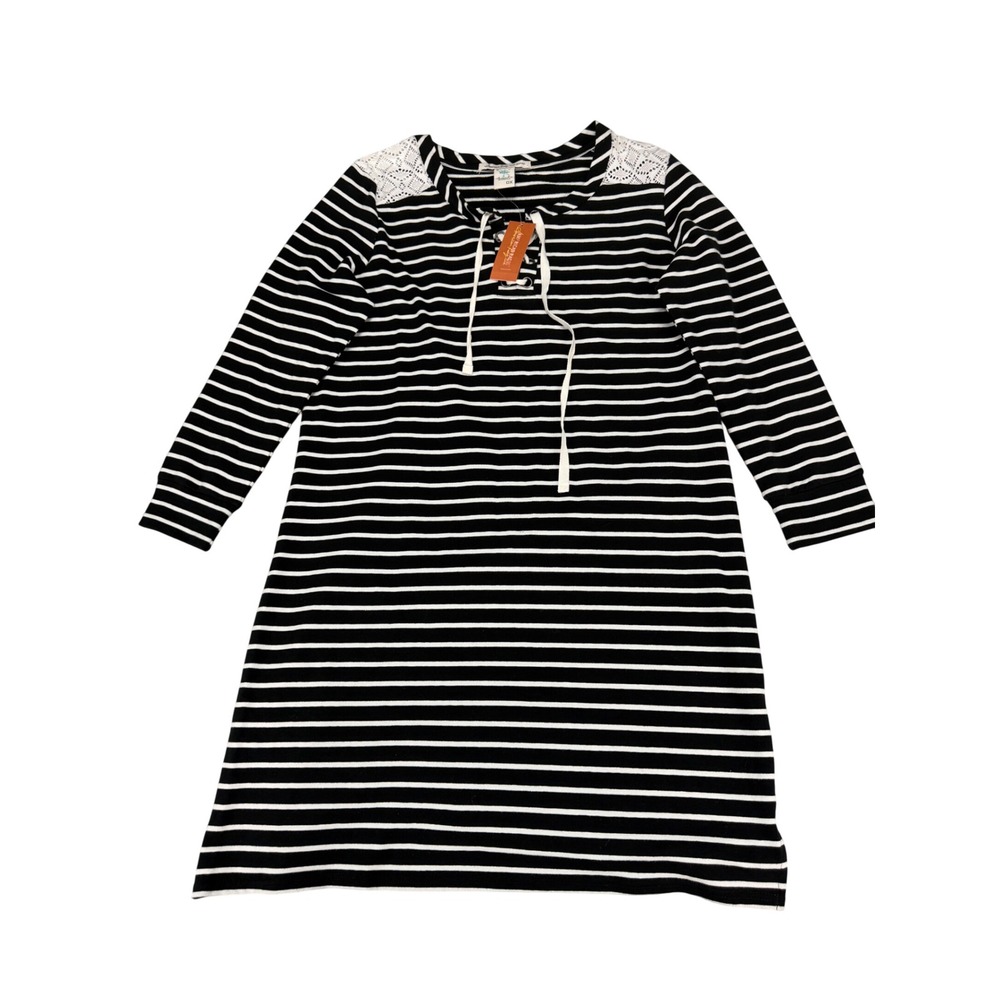 American Rag Womens Black White Striped Lace Up Shoulder Dress 0X MSRP$64